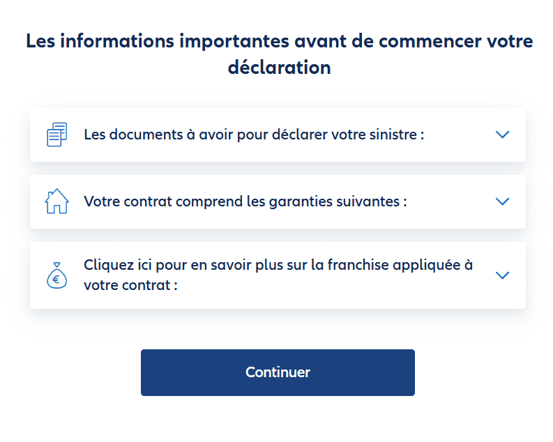 Aide déclarer sinistre