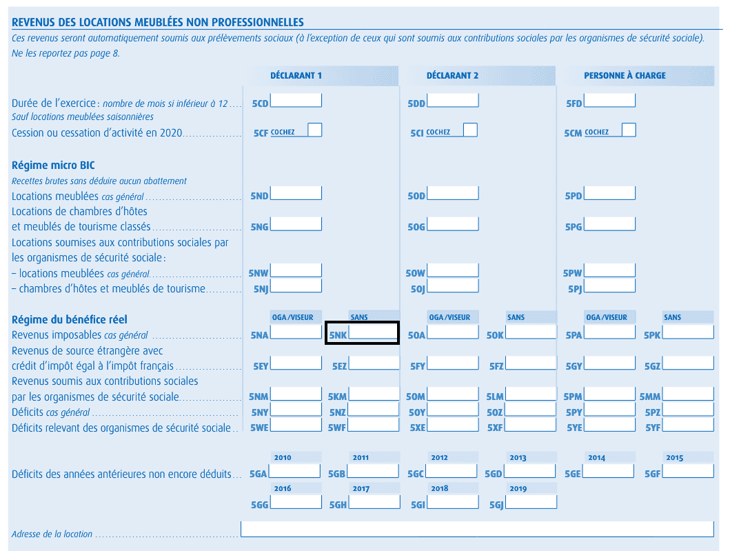 Declaration revenus lmnp case 5NK